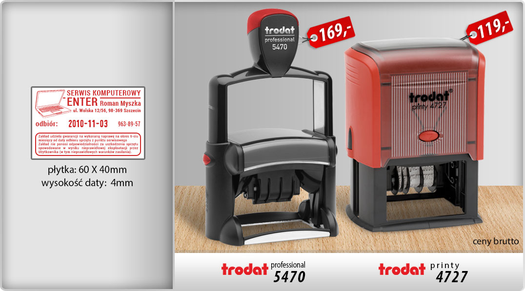 Datowniki metalowy szkielet 5460 i plastikowy 4726 Datownik Trodat Professional 5470 i Trodat Printy 4727