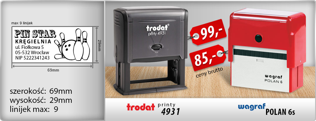 Duża pieczątka firmowa Wagraf Polan 6s - 85zł, Trodat 4931 99zł
