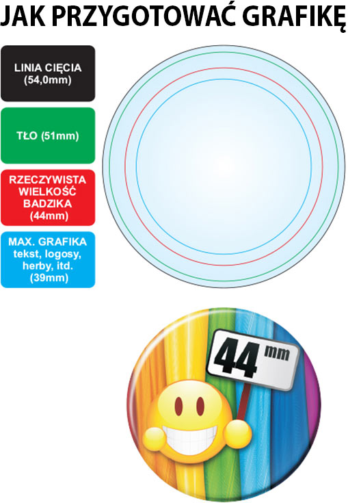 badzik 44mm Przypinki reklamowa o średnicy 44mm Warszawa